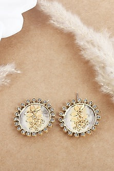 Gold Finish Handcrafted Stud Earrings In Sterling Silver