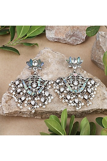 Silver Finish Handcrafted Dangler Earrings In Sterling Silver