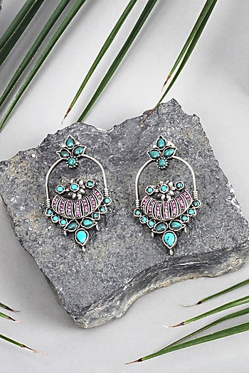 Silver Finish Stud Earrings In Sterling Silver