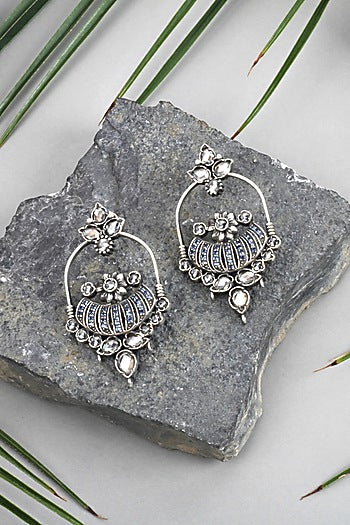 Silver Finish Stud Earrings In Sterling Silver