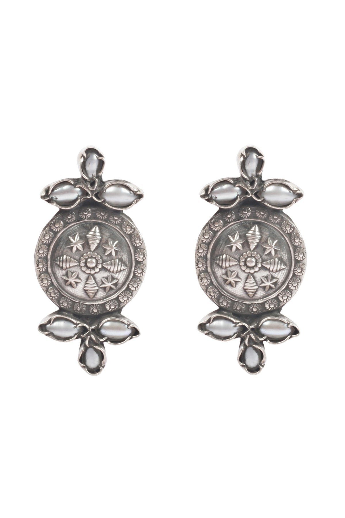 Silver Finish Stud Earrings In Sterling Silver