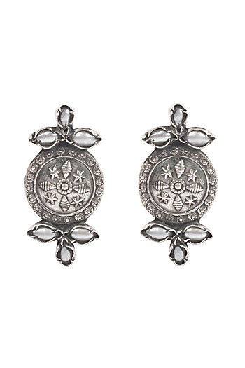 Silver Finish Stud Earrings In Sterling Silver