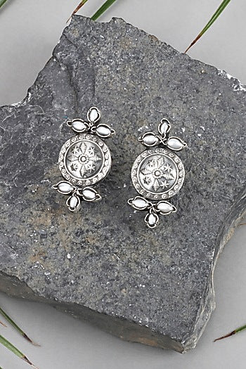 Silver Finish Stud Earrings In Sterling Silver