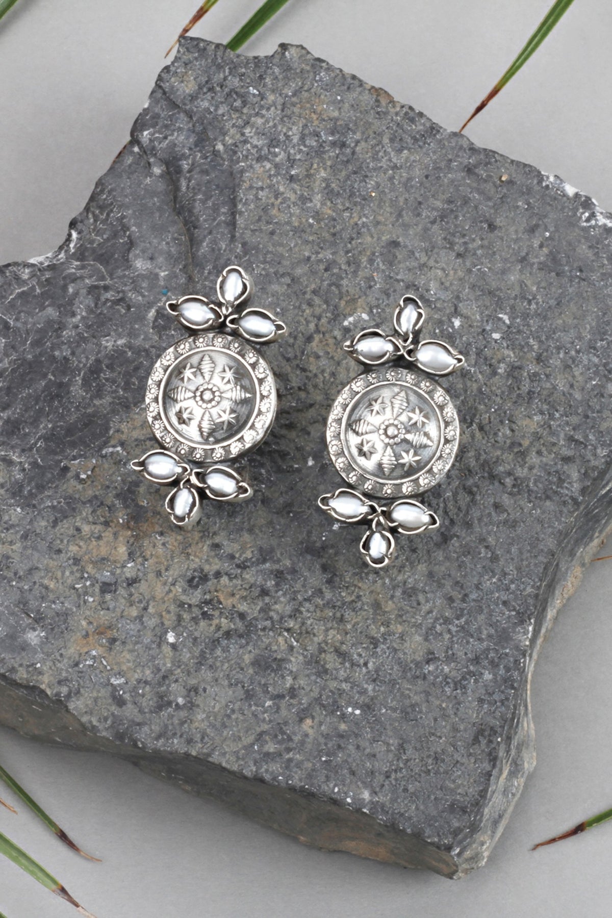 Silver Finish Stud Earrings In Sterling Silver