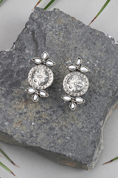 Silver Finish Stud Earrings In Sterling Silver