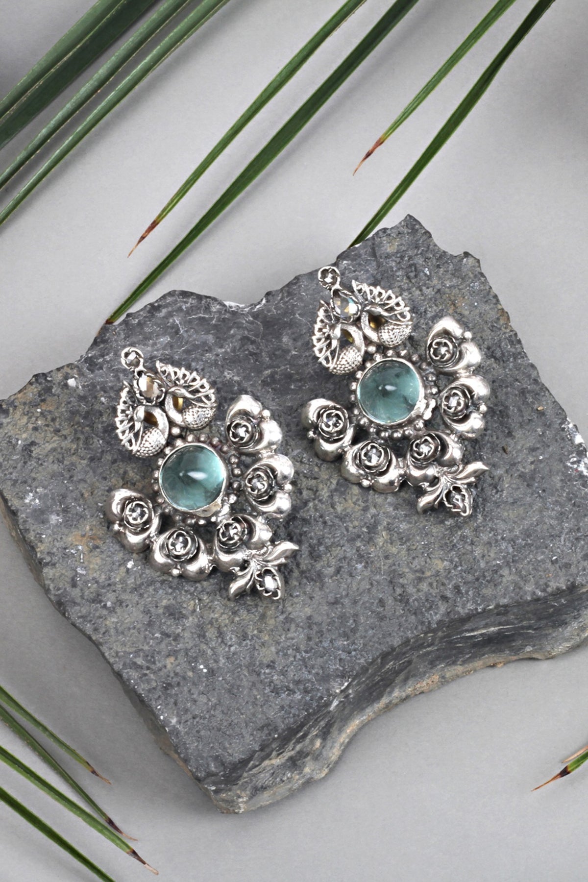 Silver Finish Stud Earrings In Sterling Silver