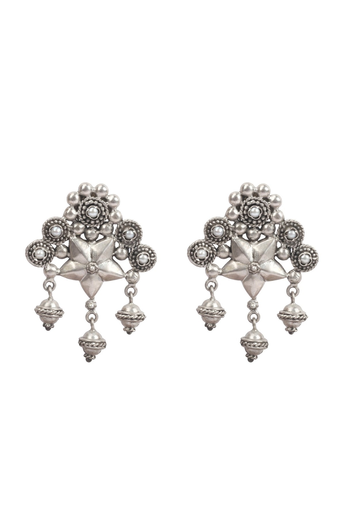 Silver Finish Stud Earrings In Sterling Silver