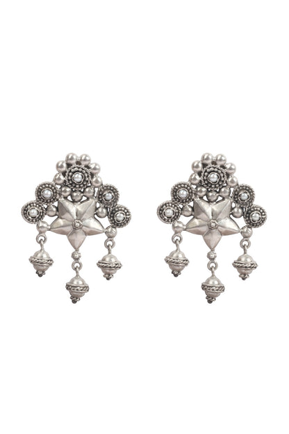 Silver Finish Stud Earrings In Sterling Silver