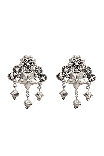 Silver Finish Stud Earrings In Sterling Silver