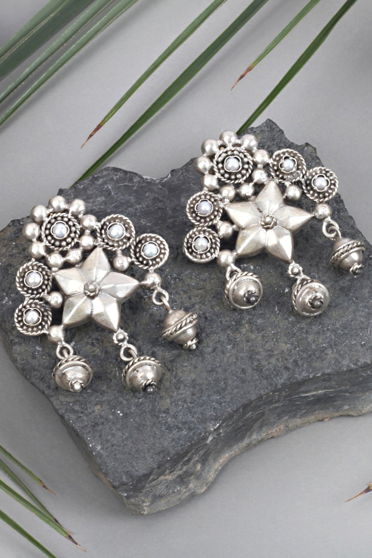 Silver Finish Stud Earrings In Sterling Silver