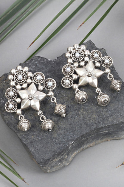 Silver Finish Stud Earrings In Sterling Silver