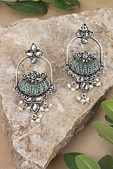 Silver Finish Handcrafted Dangler Earrings In Sterling Silver