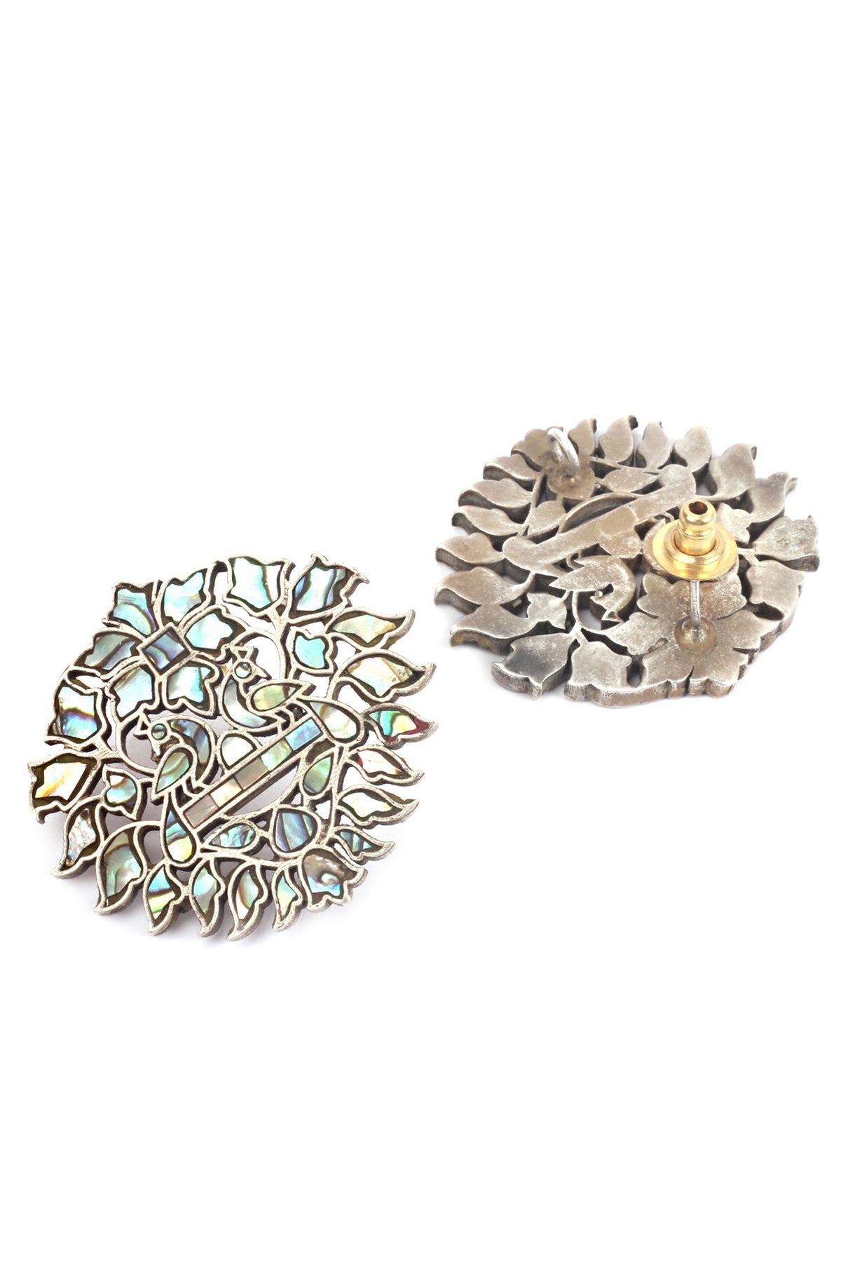 Silver Finish Handcrafted Stud Earrings In Sterling Silver