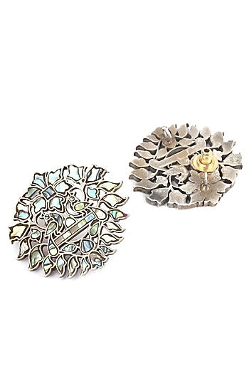 Silver Finish Handcrafted Stud Earrings In Sterling Silver