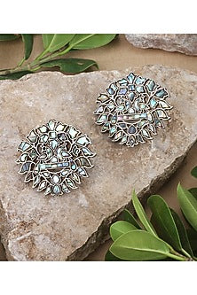 Silver Finish Handcrafted Stud Earrings In Sterling Silver