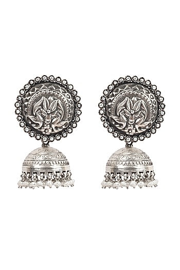 Silver Finish Handcrafted Stud Earrings In Sterling Silver