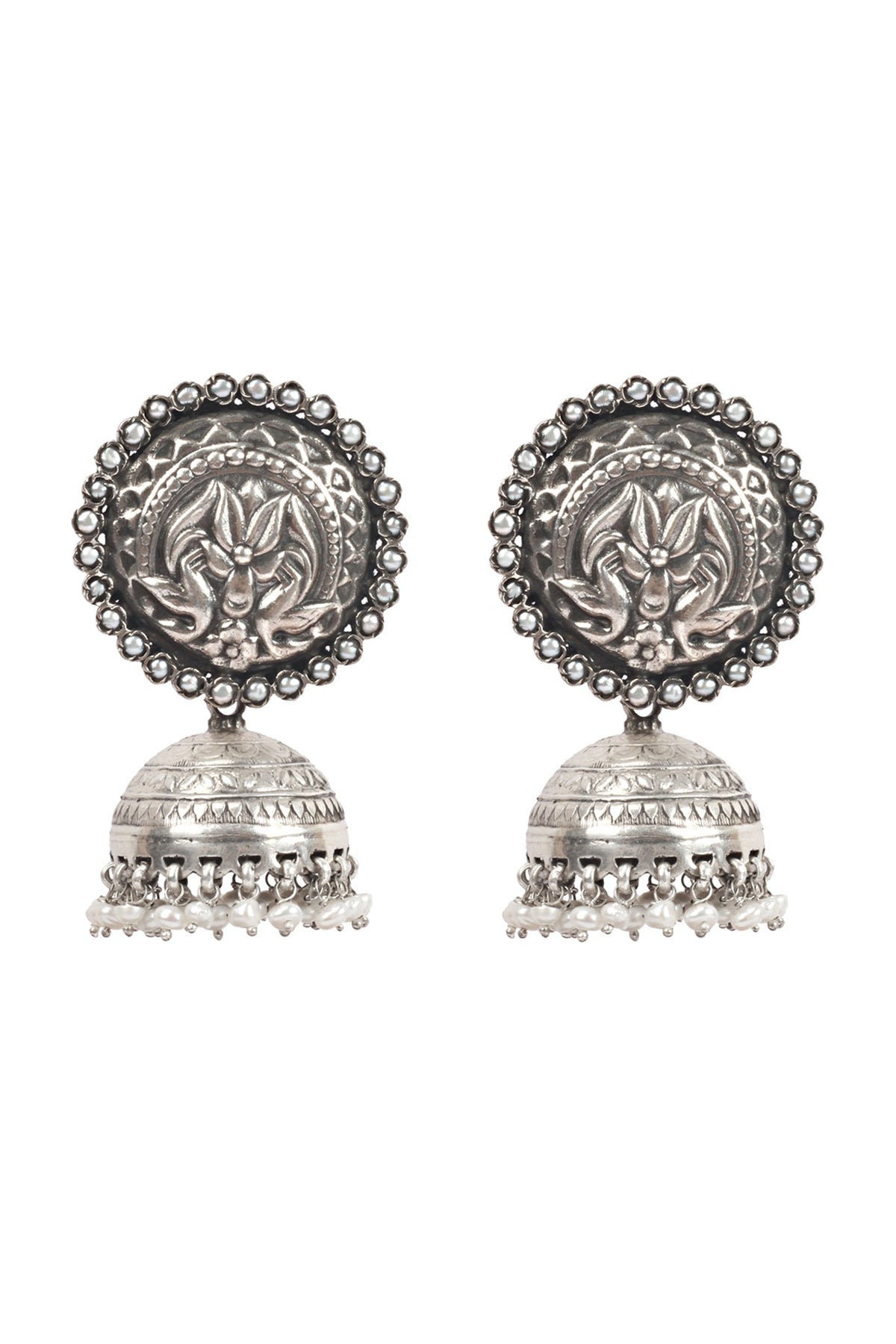 Silver Finish Handcrafted Stud Earrings In Sterling Silver