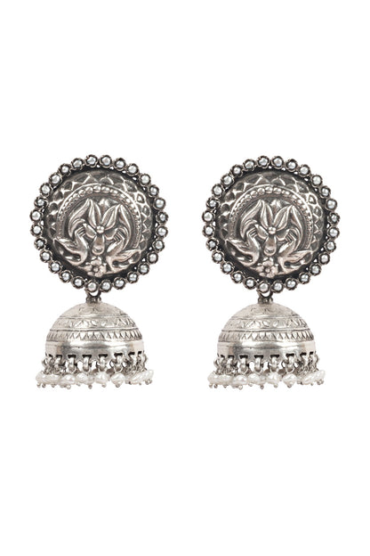 Silver Finish Handcrafted Stud Earrings In Sterling Silver