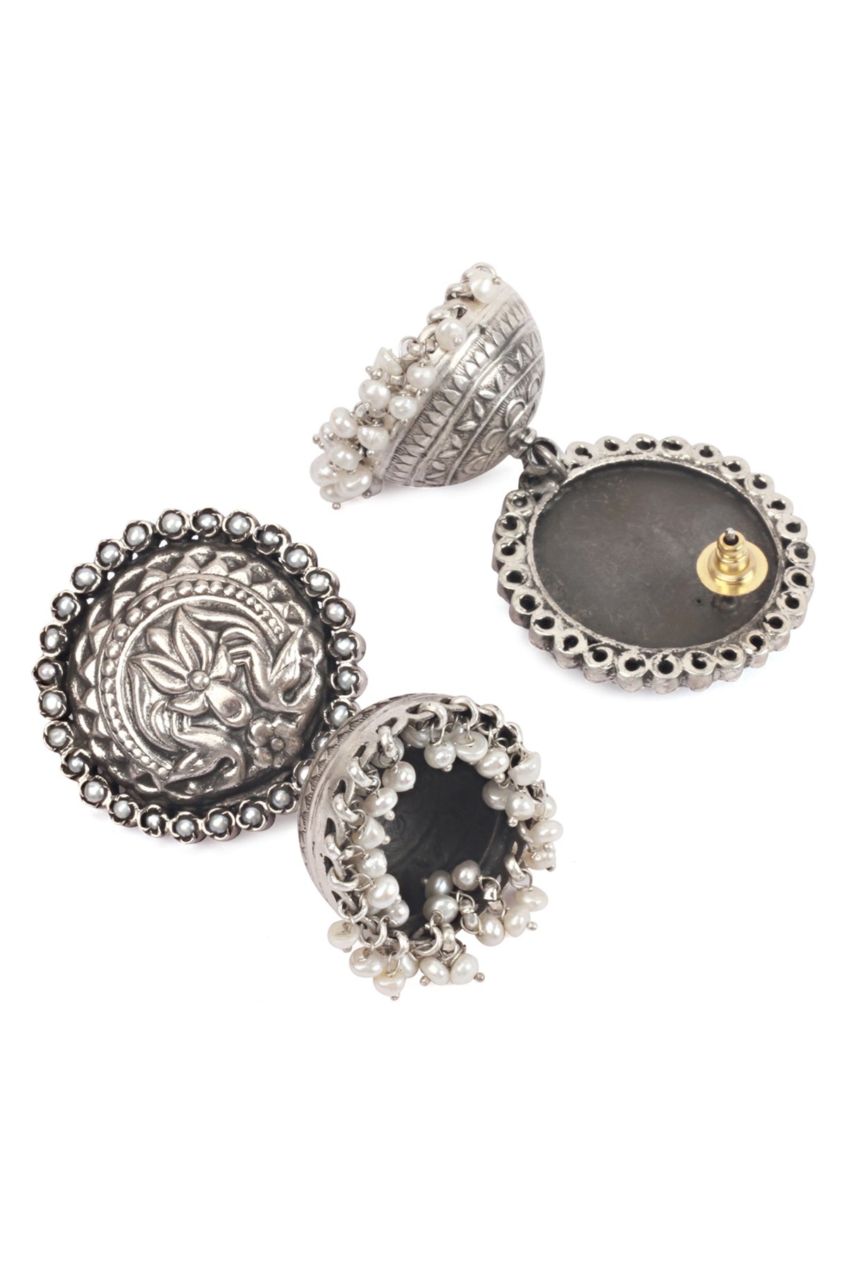 Silver Finish Handcrafted Stud Earrings In Sterling Silver