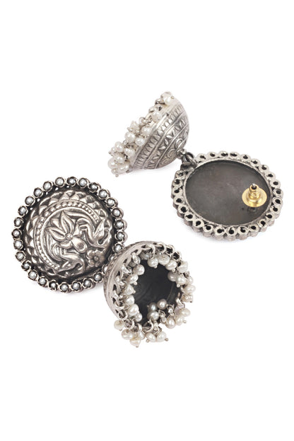 Silver Finish Handcrafted Stud Earrings In Sterling Silver