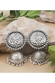 Silver Finish Handcrafted Stud Earrings In Sterling Silver