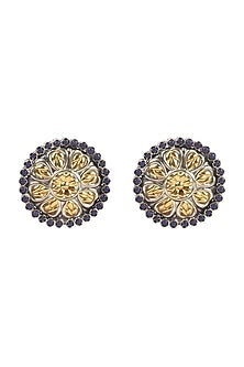 Gold Finish Handcrafted Stud Earrings In Sterling Silver
