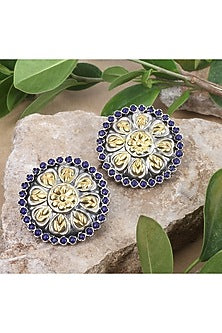 Gold Finish Handcrafted Stud Earrings In Sterling Silver
