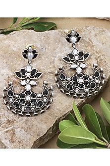 Silver Finish Handcrafted Dangler Earrings In Sterling Silver
