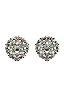 Silver Finish Handcrafted Stud Earrings In Sterling Silver