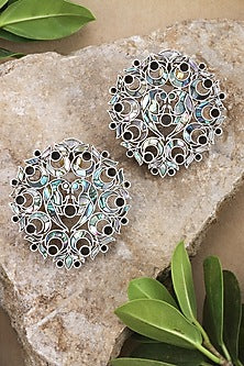 Silver Finish Handcrafted Stud Earrings In Sterling Silver