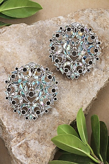 Silver Finish Handcrafted Stud Earrings In Sterling Silver