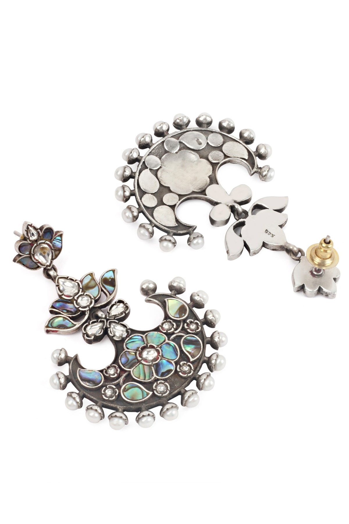 Silver Finish Handcrafted Dangler Earrings In Sterling Silver