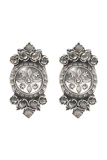 Silver Finish Handcrafted Stud Earrings In Sterling Silver
