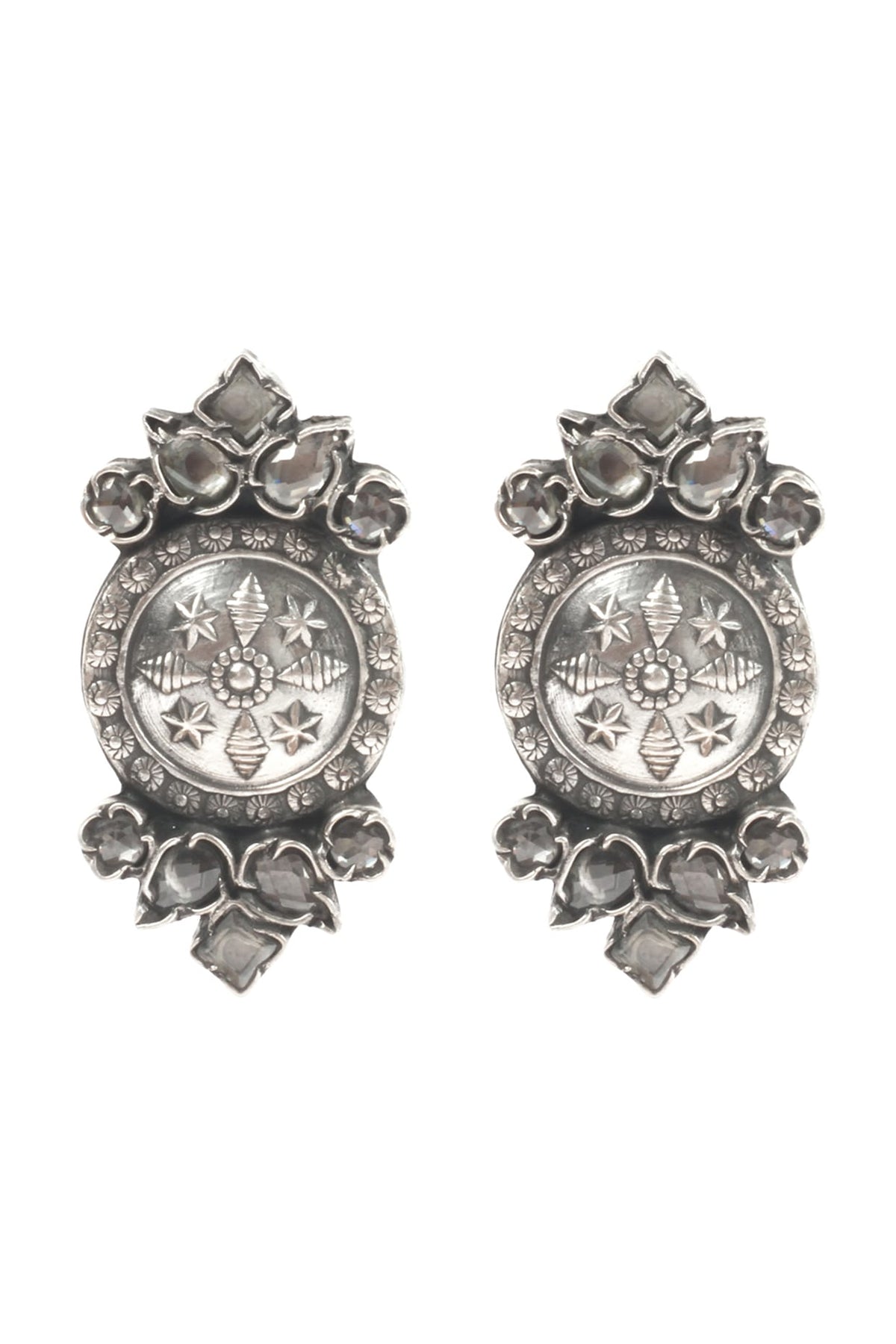 Silver Finish Handcrafted Stud Earrings In Sterling Silver