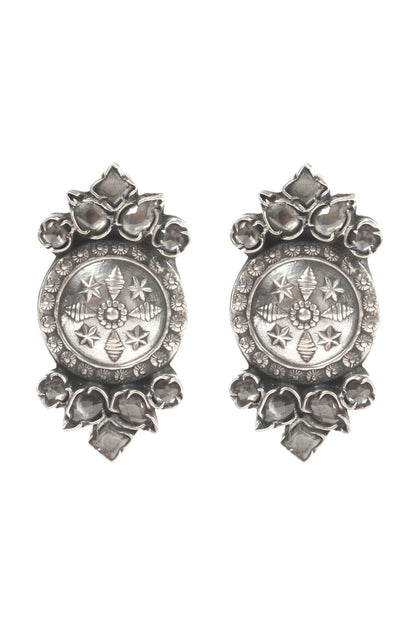 Silver Finish Handcrafted Stud Earrings In Sterling Silver