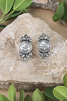 Silver Finish Handcrafted Stud Earrings In Sterling Silver