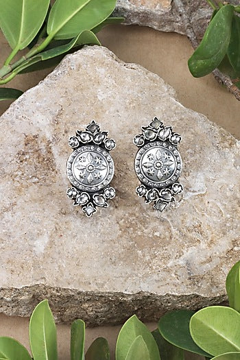 Silver Finish Handcrafted Stud Earrings In Sterling Silver