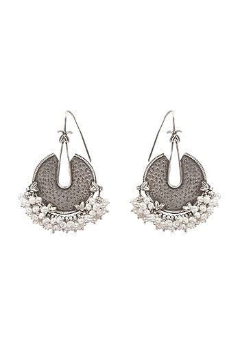 Silver Finish Handcrafted Dangler Earrings In Sterling Silver