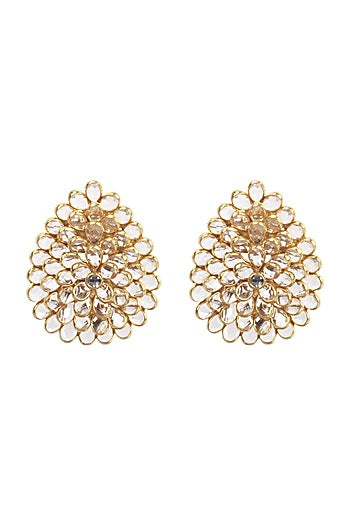 Gold Finish Stud Earrings In Sterling Silver