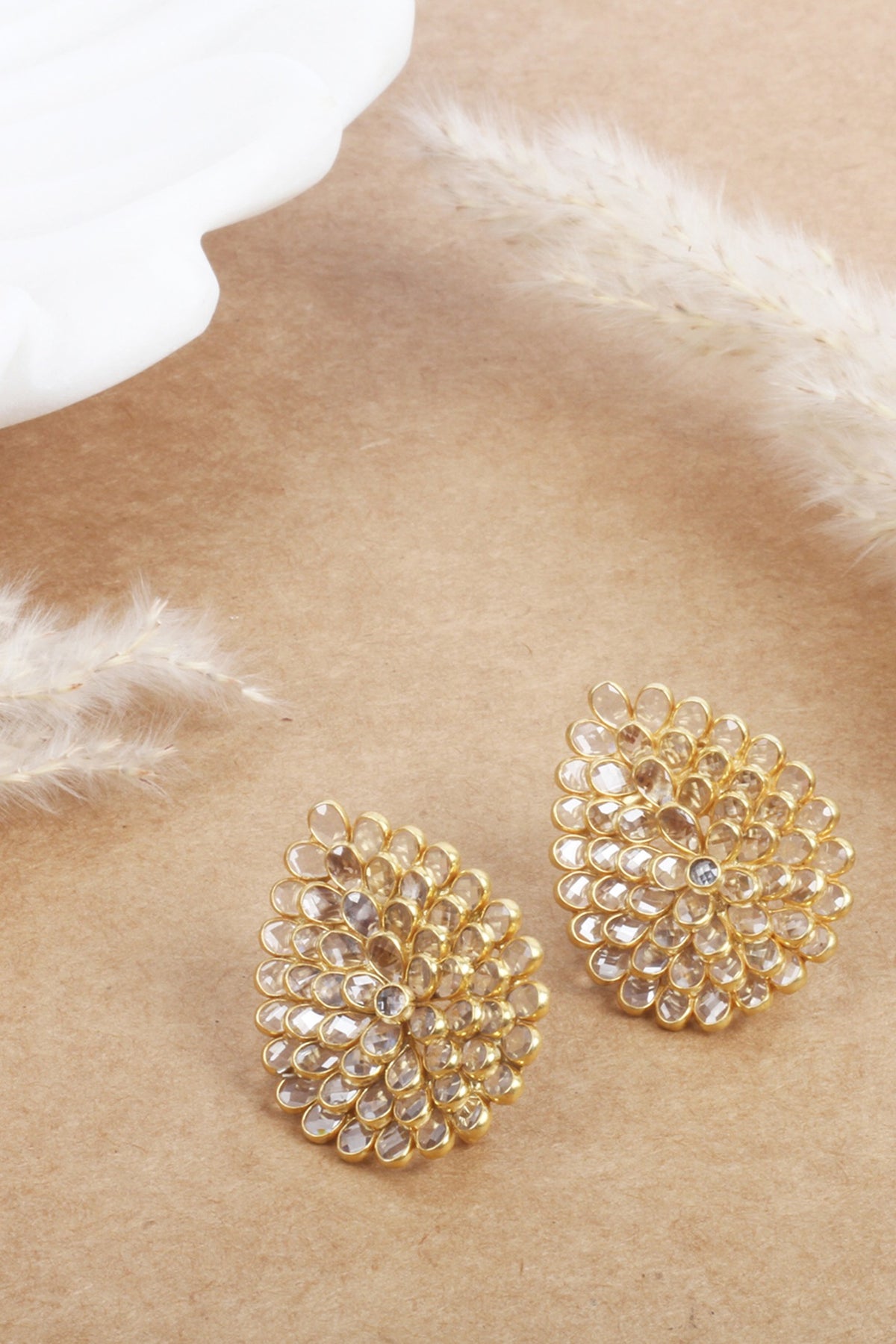 Gold Finish Stud Earrings In Sterling Silver