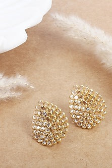 Gold Finish Stud Earrings In Sterling Silver