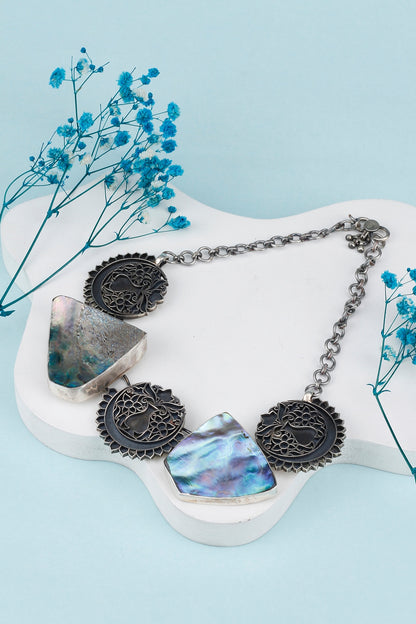 Black Rhodium Finish Mother Of Pearl Choker Necklace