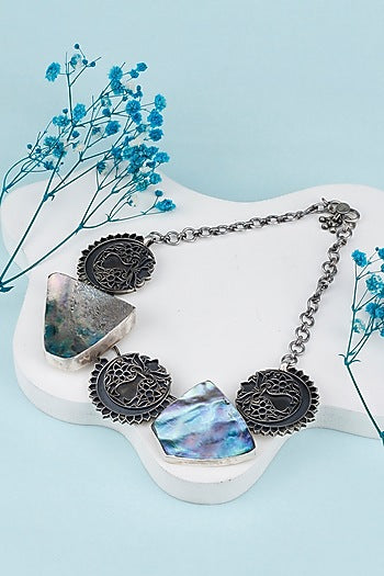 Black Rhodium Finish Mother Of Pearl Choker Necklace