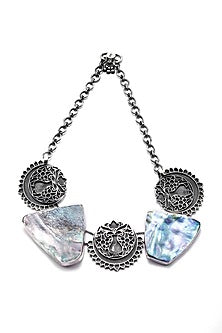 Black Rhodium Finish Mother Of Pearl Choker Necklace
