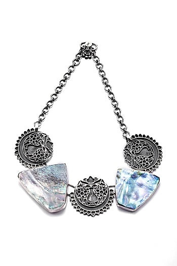 Black Rhodium Finish Mother Of Pearl Choker Necklace