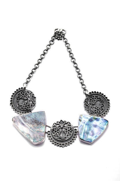 Black Rhodium Finish Mother Of Pearl Choker Necklace