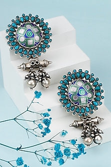 Black Rhodium Finish Turquoise Gemstone Meenakari Dangler Earrings