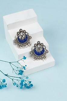 Black Rhodium Finish Blue Lapis & Kundan Chandbali Earrings