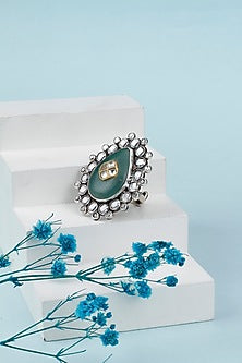 Black Rhodium Finish Green Chalcedony Ring