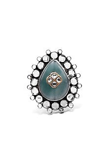 Black Rhodium Finish Green Chalcedony Ring